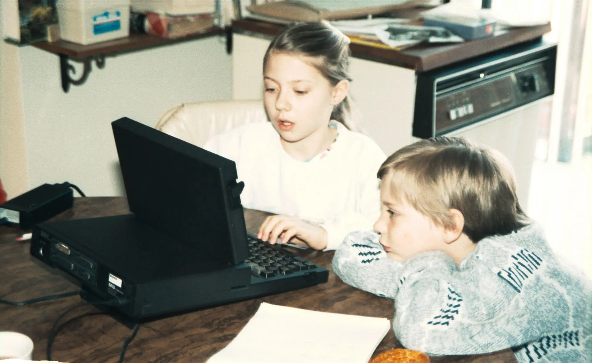 Paul's Kids Using His computer - 1989 in Calgary Alberta.