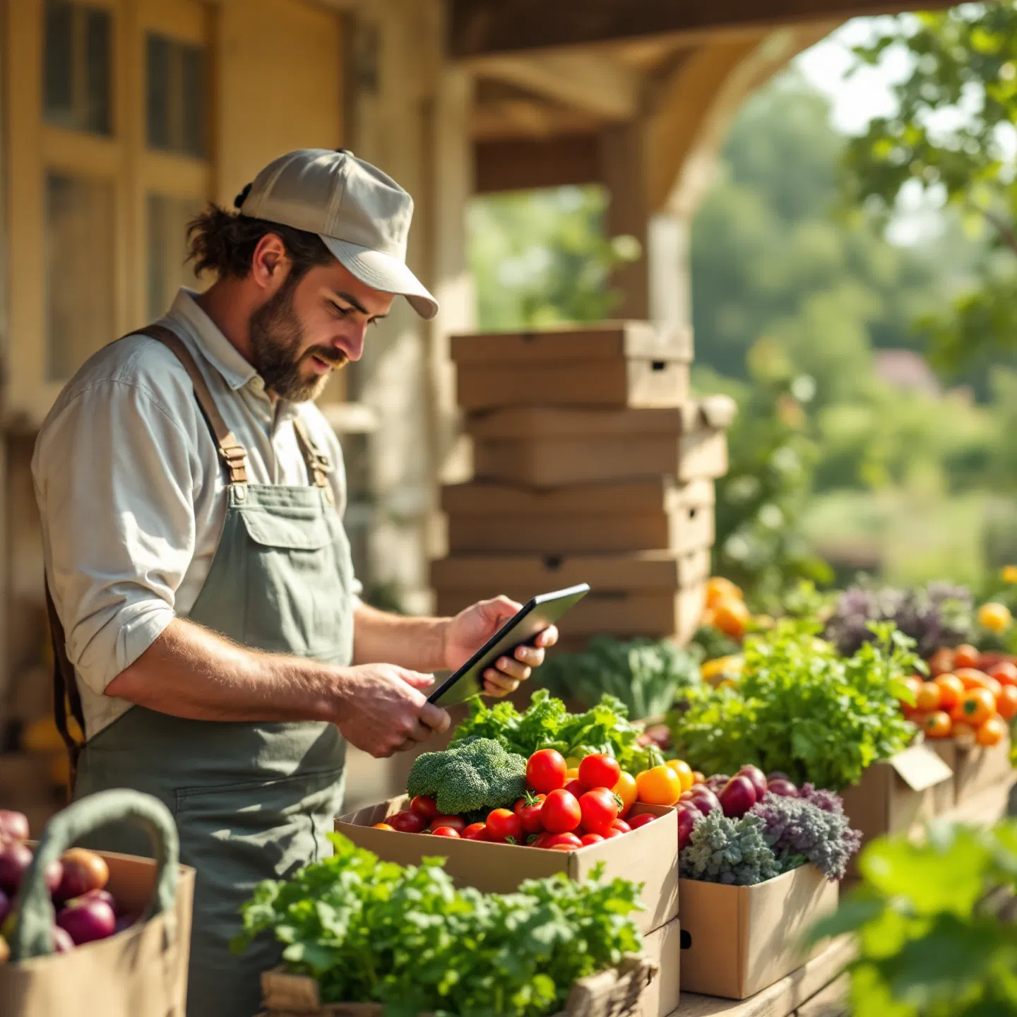 Local produce vendor in Windsor-Essex managing orders on a tablet